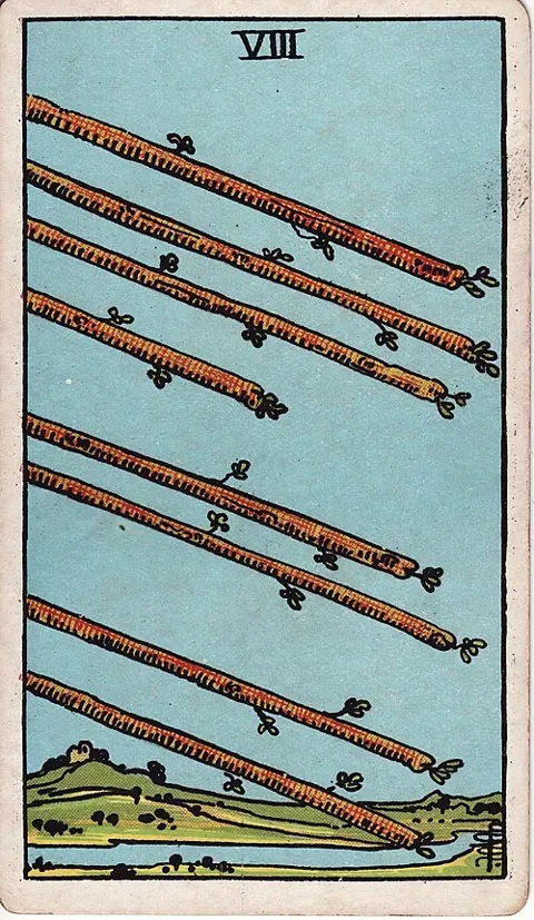 Eight of Wands, Rider–Waite–Smith tarot (1909)
