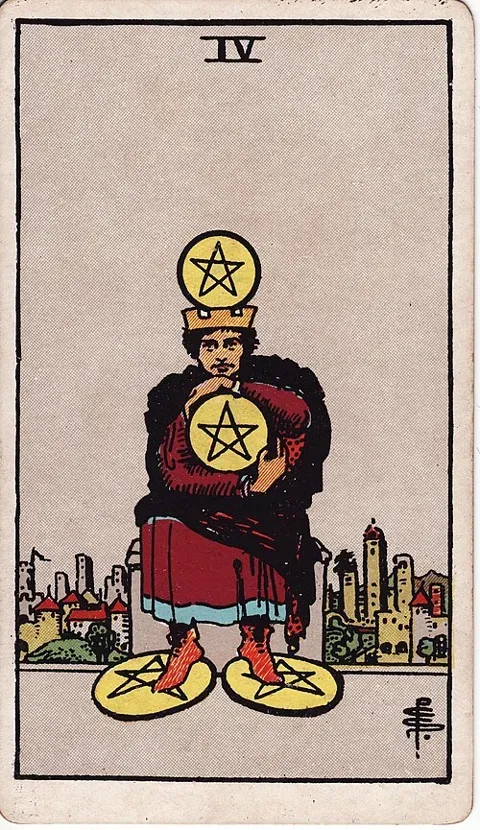 Four of Pentacles, Rider–Waite–Smith tarot (1909)