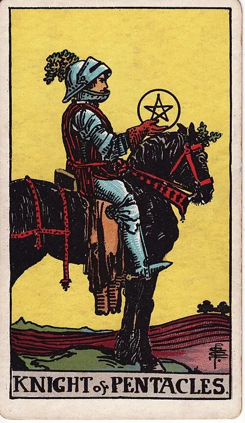Knight of Pentacles, Rider–Waite–Smith tarot (1909)