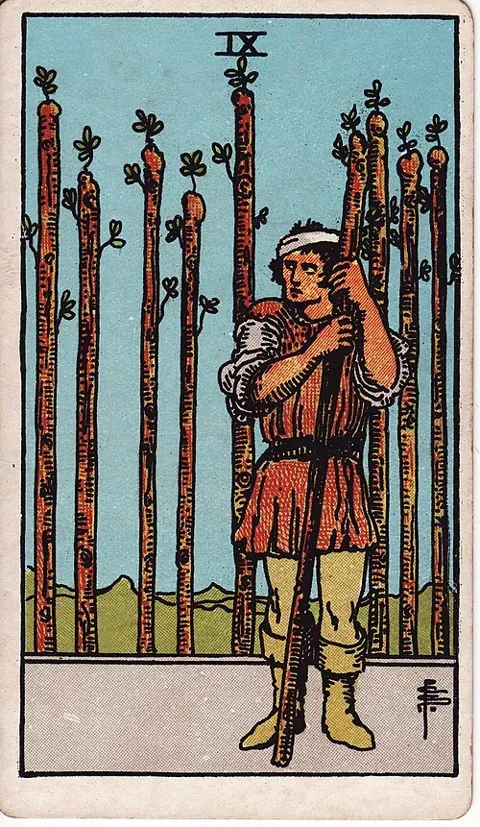 Nine of Wands, Rider–Waite–Smith tarot (1909)