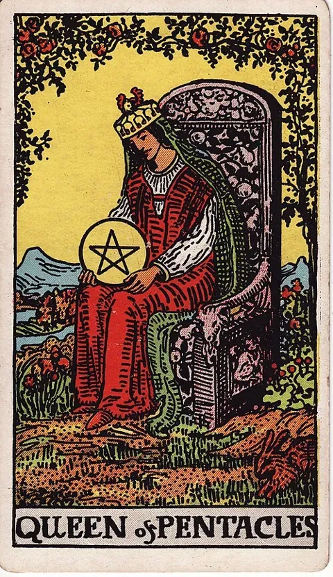 Queen of Pentacles, Rider–Waite–Smith tarot (1909)