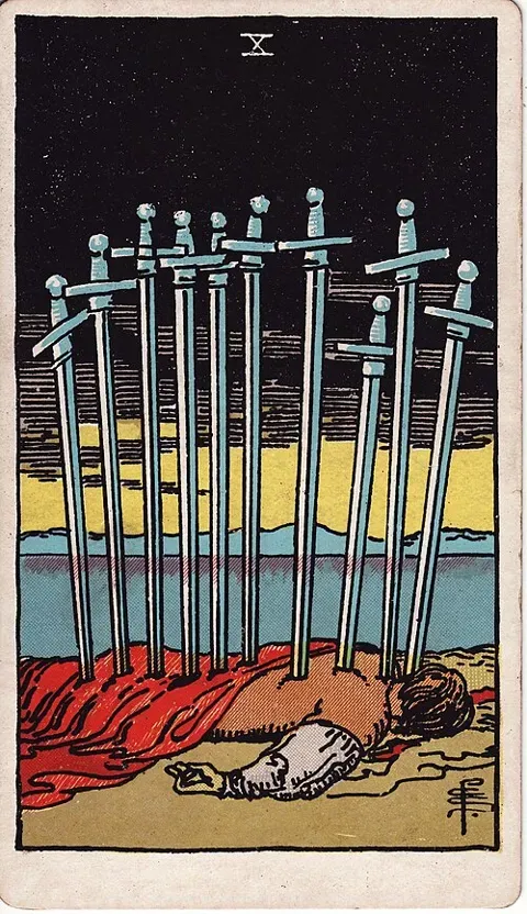 Ten of Swords, Rider–Waite–Smith tarot (1909)