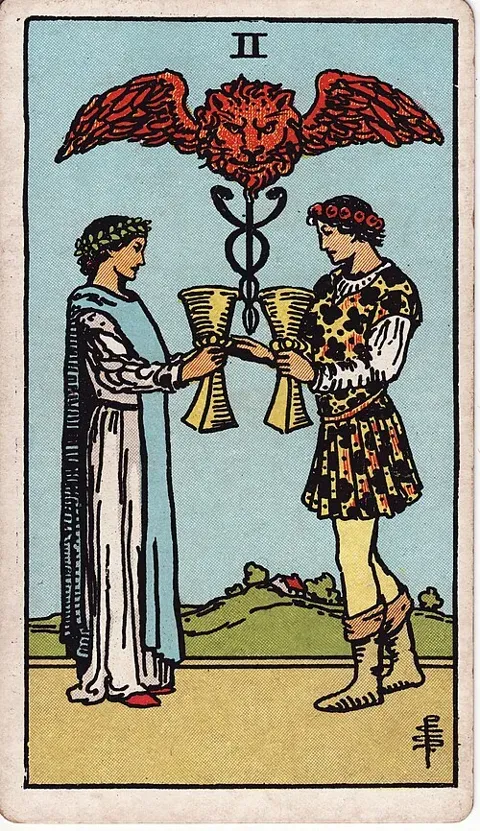 Two of Cups, Rider–Waite–Smith tarot (1909)