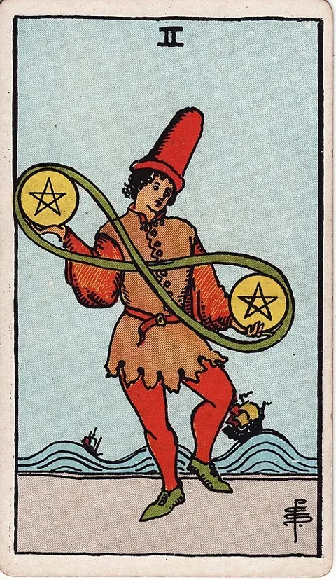 Two of Pentacles, Rider–Waite–Smith tarot (1909)