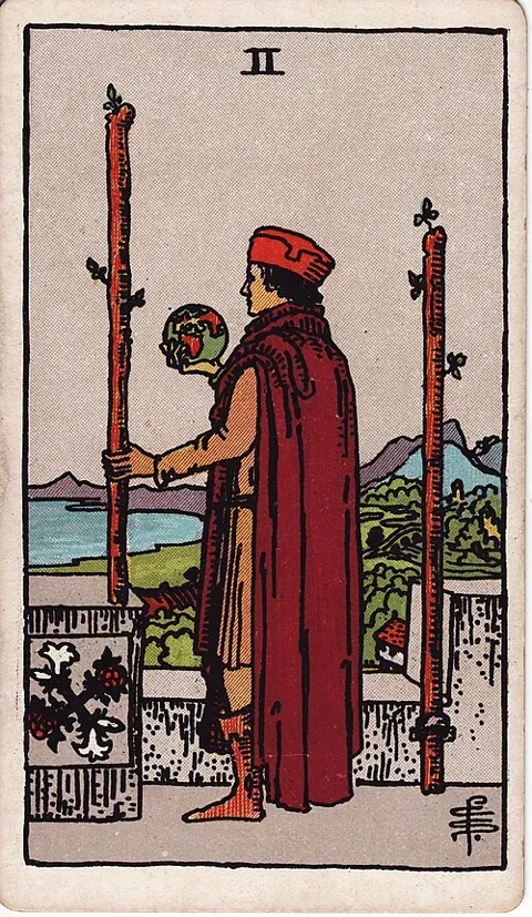 Two of Wands, Rider–Waite–Smith tarot (1909)